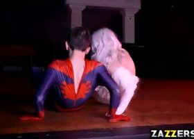 Spidey drilling the black cats pussy webbing a cumload