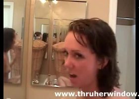 Amateur babe solo in bathroom for voyeur